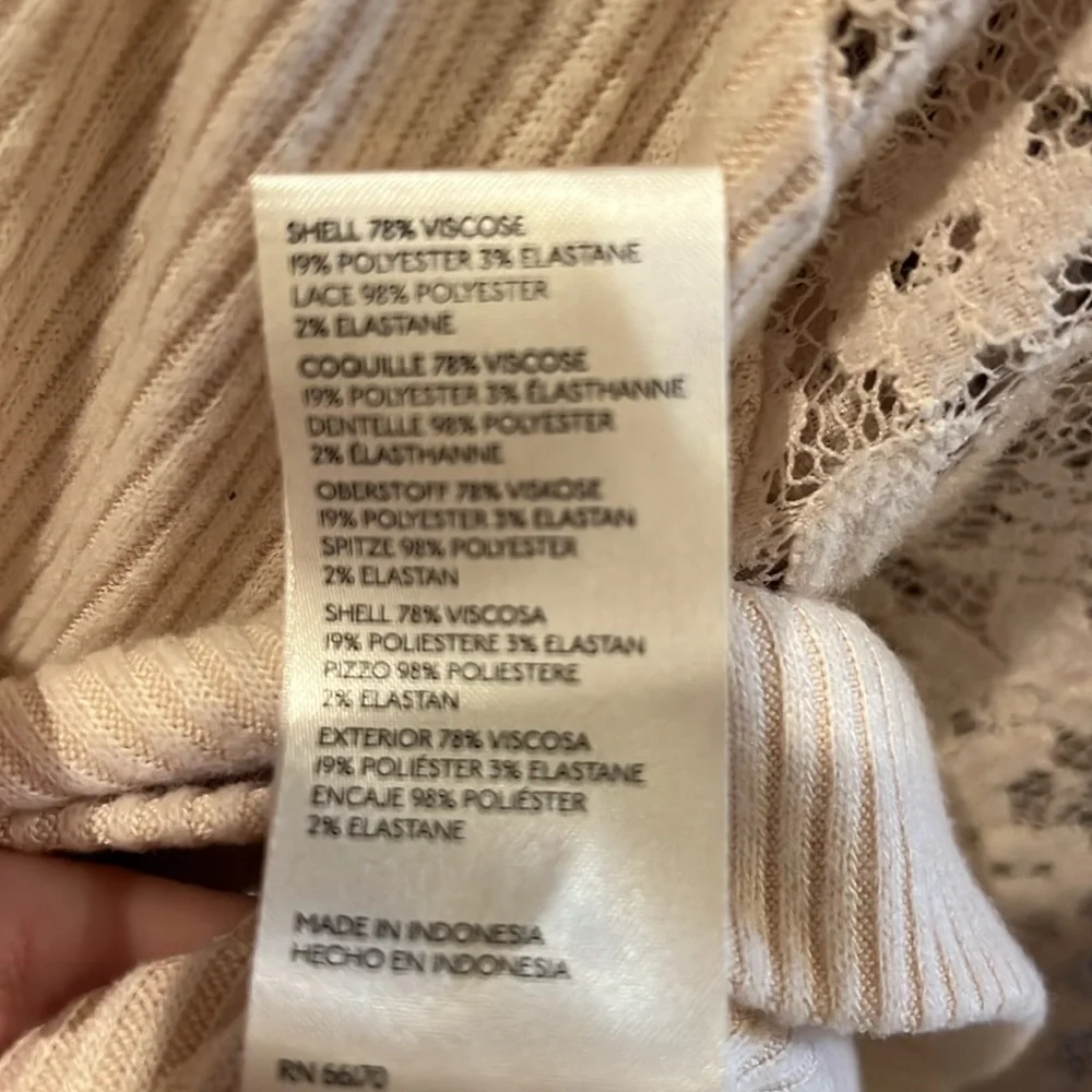 Anthropologie Lace Sleeve Ribbed Long Sleeve Top - Picture 10 of 10